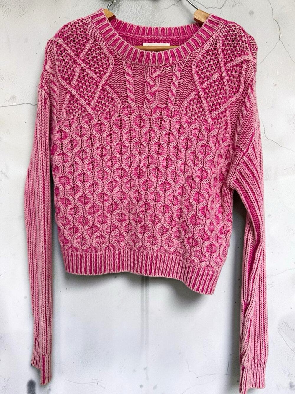 NWT Aéropostale Women Pink Space-Dye Cropped Sweater Size S Cable Knit Y2K